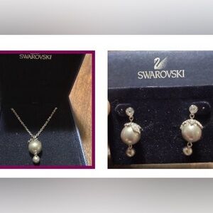 Swarovski Gray Pearl necklace and earrings NWT